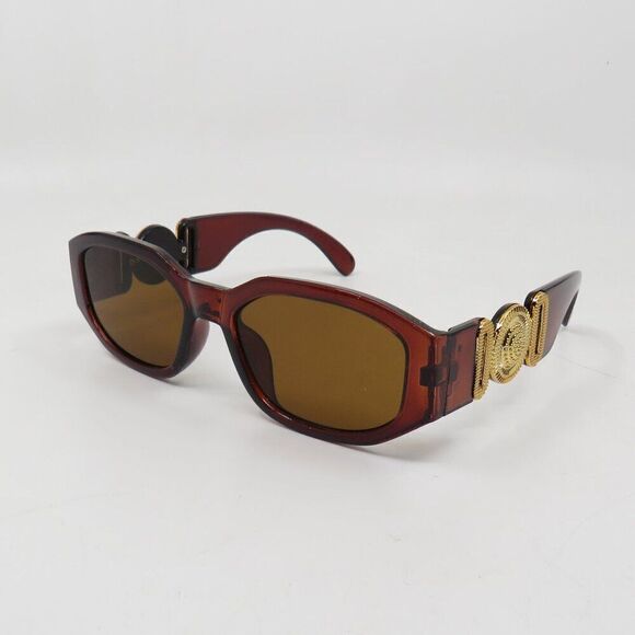 Fashion Sunglasses Retro Brown/Brown Gold Logo Vintage Fashion Irregular Frame - Picture 1 of 6